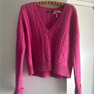 Vineyard Vines V-Neck Pink Cable Knit Sweater